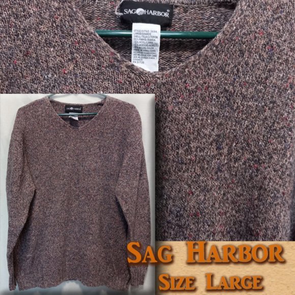 Sag Harbor Brown With Flecks Rounded V- Neck Knit Tunic Sweater Large (T-344) - Picture 1 of 8